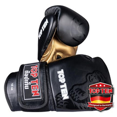 TOP TEN Muay Thai Sparringhandschuhe Ajarn - IFMA Offiziell Empfohlen - Premium Kunstleder Thaibox-Handschuh mit Innenhand-Padding - Spezielles Design für Clinch & Kick-Abwehr - 10oz, 12oz, 14oz, 16oz