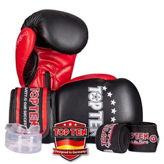 TOP TEN Boxen Starter Kit für Anfänger – Boxhandschuhe Männer & Frauen inkl. Boxbandagen & Zahnschutz – Hochwertige Box Handschuhe für Training & Sparring – Boxen Sport Set in 10oz, 12oz, 14oz & 16oz