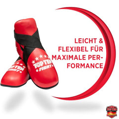 TOP TEN Fußschutz Kickboxen „Fight“ – Professioneller Fußprotektor für Kickboxen, Taekwon-Do & Kampfsport – WAKO & ITF Zertifiziert – Ultraleicht mit PPS-Schaumstoffpolsterung