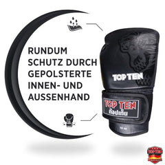 TOP TEN Muay Thai Sparringhandschuhe Ajarn - IFMA Offiziell Empfohlen - Premium Kunstleder Thaibox-Handschuh mit Innenhand-Padding - Spezielles Design für Clinch & Kick-Abwehr - 10oz, 12oz, 14oz, 16oz