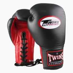 Twins Special Muay-Thai-Handschuhe BGLL-1 Schwarz-Rot mit Schnürsenkeln