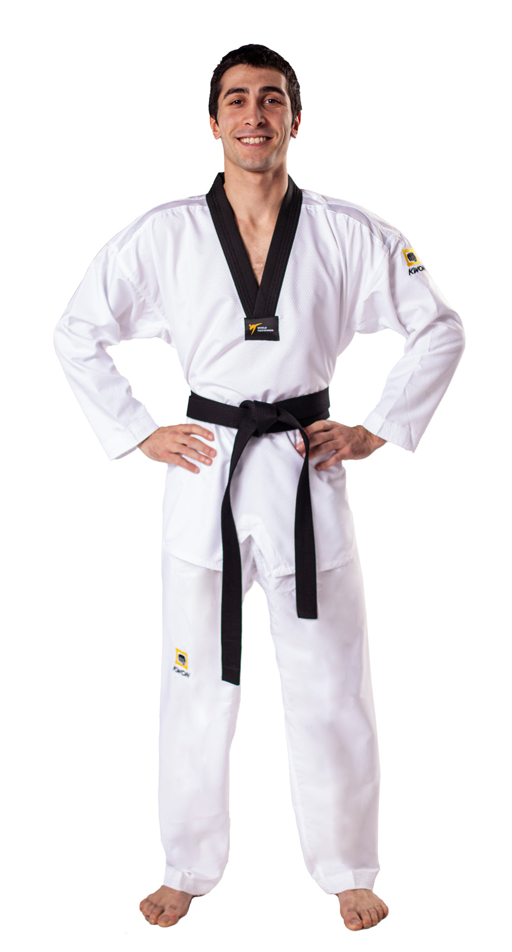 Taekwondo uniform Fightlite black lapel - WT recognized