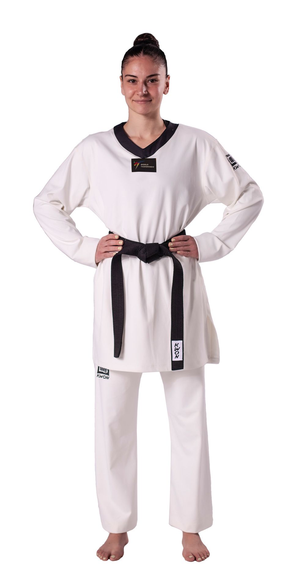 Taekwondo uniform Kyorugi black lapel - WT approved