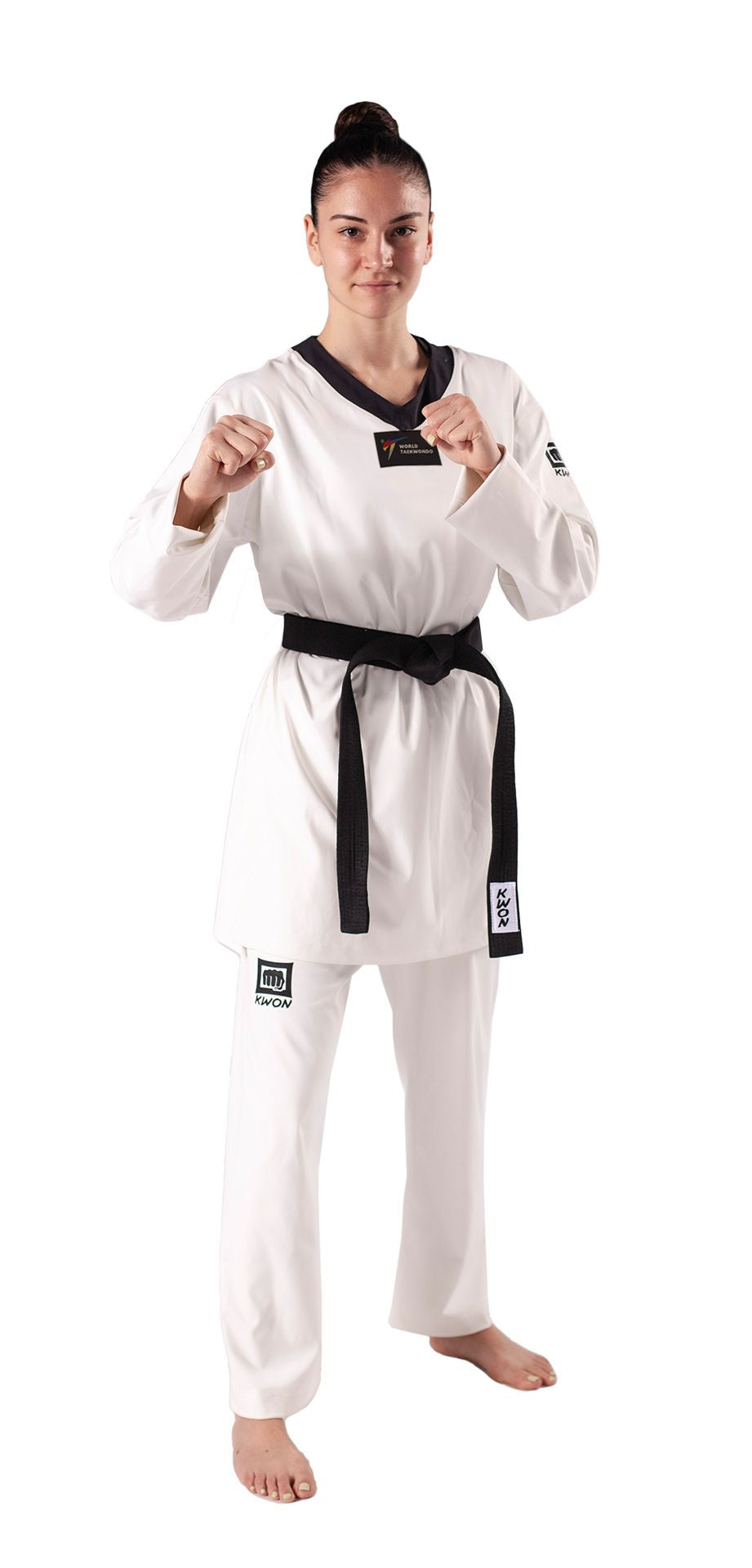 Taekwondo uniform Kyorugi black lapel - WT approved