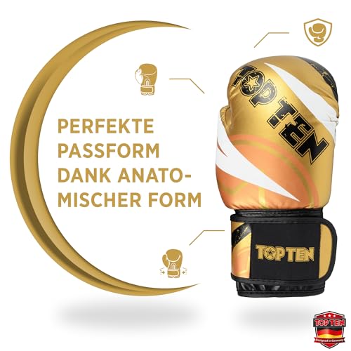 TOP TEN Boxhandschuhe Männer & Frauen Urban Arts – Professionelle Kickbox Handschuhe Herren mit Ergonomischem PPS-Schaumstoff, Stabiler Klettverschluss & Daumenfixierung - 10oz, 12oz, 14oz, 16oz