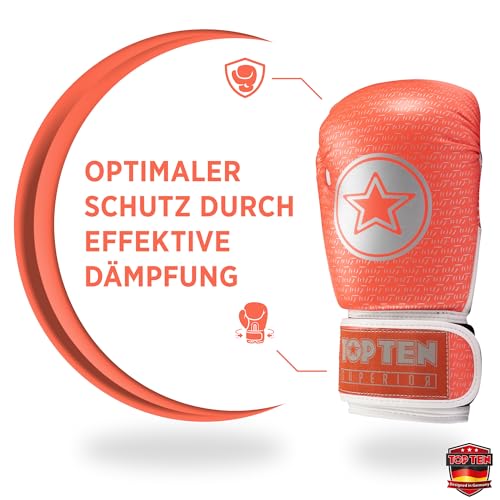 TOP TEN Boxhandschuhe Superior - Ideal für Kinder, Jugendliche & Erwachsene - Stylische Profi-Optik & Maximaler Schutz - PPS-Dämpfung für kleine Hände – 10oz 12 oz