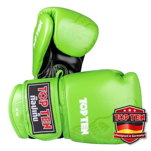 TOP TEN Muay Thai Sparringhandschuhe Ajarn - IFMA Offiziell Empfohlen - Premium Kunstleder Thaibox-Handschuh mit Innenhand-Padding - Spezielles Design für Clinch & Kick-Abwehr - 10oz, 12oz, 14oz, 16oz