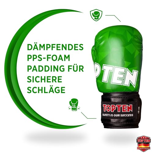 TOP TEN Boxhandschuhe Männer & Frauen Prism – Professionelle Box Handschuhe Herren mit dämpfendem PPS-Foam Padding für maximalen Schutz & Dämpfung – Premium Ausrüstung für Boxen 8oz, 10oz, 12oz