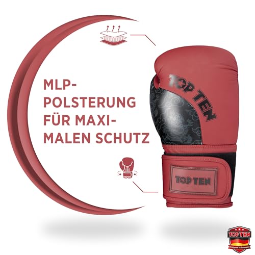 TOP TEN Boxhandschuhe Männer & Frauen Dragon – Hochwertige Box-Handschuhe für Training & Sparring, MLP-Mehrschichtpolsterung & Daumenschutz, strapazierfähiges Kunstleder, 10oz, 12oz, 14oz, 16 oz