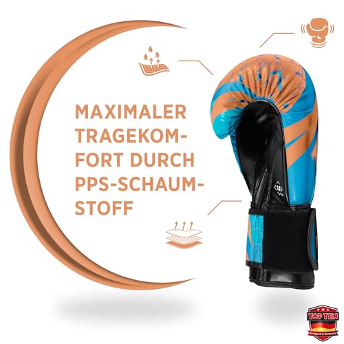 TOP TEN Boxhandschuhe Männer & Frauen Urban Arts – Professionelle Kickbox Handschuhe Herren mit Ergonomischem PPS-Schaumstoff, Stabiler Klettverschluss & Daumenfixierung - 10oz, 12oz, 14oz, 16oz