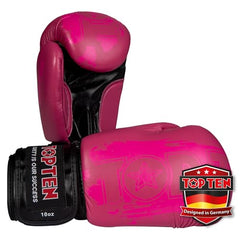 TOP TEN Boxhandschuhe Power Ink – Hybrid Echtleder & Kunstleder – Ideal für Fitnessboxen, Kickboxen, Leichtkontakt – Pro-Sicherheit mit IMF-Schaumkern, 10oz, 12oz, 14oz, 16 oz