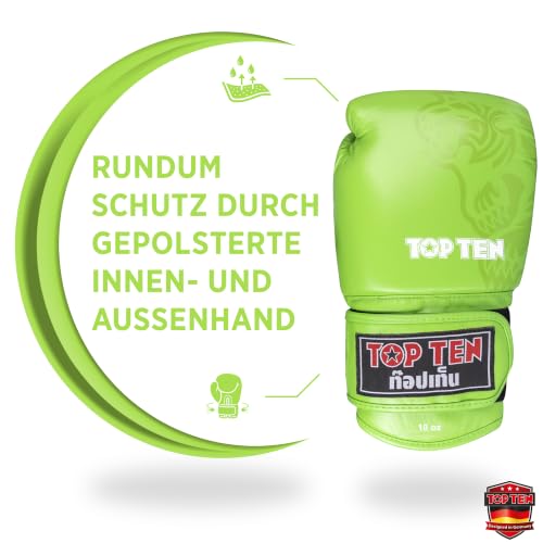 TOP TEN Muay Thai Sparringhandschuhe Ajarn - IFMA Offiziell Empfohlen - Premium Kunstleder Thaibox-Handschuh mit Innenhand-Padding - Spezielles Design für Clinch & Kick-Abwehr - 10oz, 12oz, 14oz, 16oz