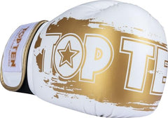 TOP TEN Boxhandschuhe Power Ink Golden Star – Kickbox- & Boxhandschuhe mit Arch-Daumenschutz – Hochwertiger Formschaum für Sparring & Training – Kunstleder, Weiss – Gold, Gold - Schwarz (10oz - 16oz)