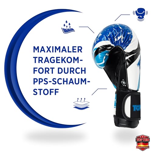 TOP TEN Boxhandschuhe Männer & Frauen Urban Arts – Professionelle Kickbox Handschuhe Herren mit Ergonomischem PPS-Schaumstoff, Stabiler Klettverschluss & Daumenfixierung - 10oz, 12oz, 14oz, 16oz
