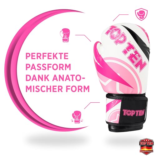 TOP TEN Boxhandschuhe Männer & Frauen Urban Arts – Professionelle Kickbox Handschuhe Herren mit Ergonomischem PPS-Schaumstoff, Stabiler Klettverschluss & Daumenfixierung - 10oz, 12oz, 14oz, 16oz