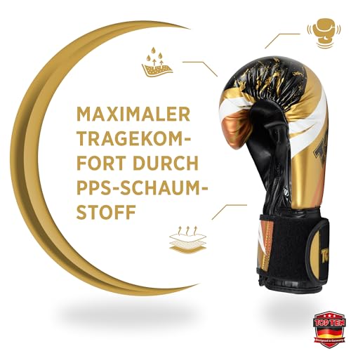 TOP TEN Boxhandschuhe Männer & Frauen Urban Arts – Professionelle Kickbox Handschuhe Herren mit Ergonomischem PPS-Schaumstoff, Stabiler Klettverschluss & Daumenfixierung - 10oz, 12oz, 14oz, 16oz