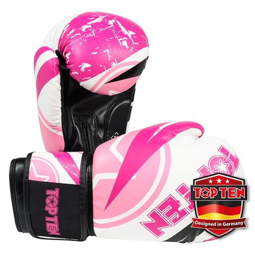 TOP TEN Boxhandschuhe Männer & Frauen Urban Arts – Professionelle Kickbox Handschuhe Herren mit Ergonomischem PPS-Schaumstoff, Stabiler Klettverschluss & Daumenfixierung - 10oz, 12oz, 14oz, 16oz