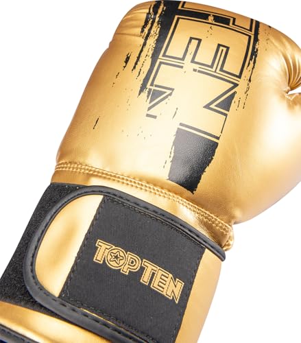 TOP TEN Boxhandschuhe Power Ink Golden Star – Kickbox- & Boxhandschuhe mit Arch-Daumenschutz – Hochwertiger Formschaum für Sparring & Training – Kunstleder, Weiss – Gold, Gold - Schwarz (10oz - 16oz)