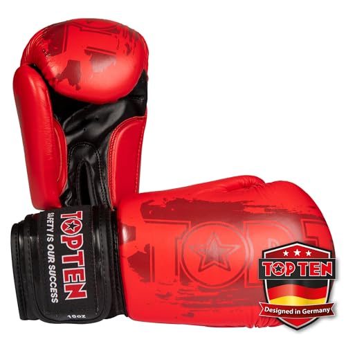 TOP TEN Boxhandschuhe Power Ink – Hybrid Echtleder & Kunstleder – Ideal für Fitnessboxen, Kickboxen, Leichtkontakt – Pro-Sicherheit mit IMF-Schaumkern, 10oz, 12oz, 14oz, 16 oz