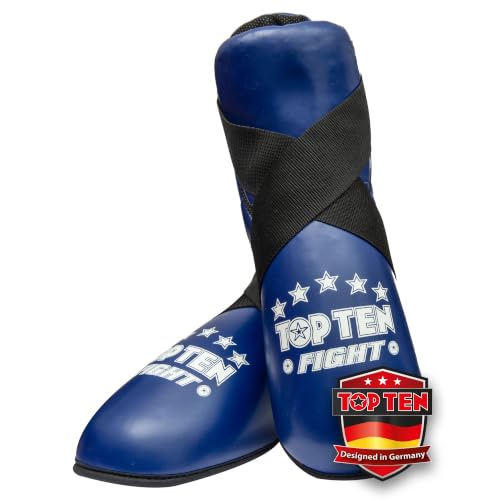 TOP TEN Fußschutz Kickboxen „Fight“ – Professioneller Fußprotektor für Kickboxen, Taekwon-Do & Kampfsport – WAKO & ITF Zertifiziert – Ultraleicht mit PPS-Schaumstoffpolsterung