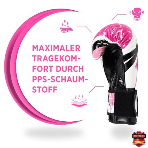 TOP TEN Boxhandschuhe Männer & Frauen Urban Arts – Professionelle Kickbox Handschuhe Herren mit Ergonomischem PPS-Schaumstoff, Stabiler Klettverschluss & Daumenfixierung - 10oz, 12oz, 14oz, 16oz