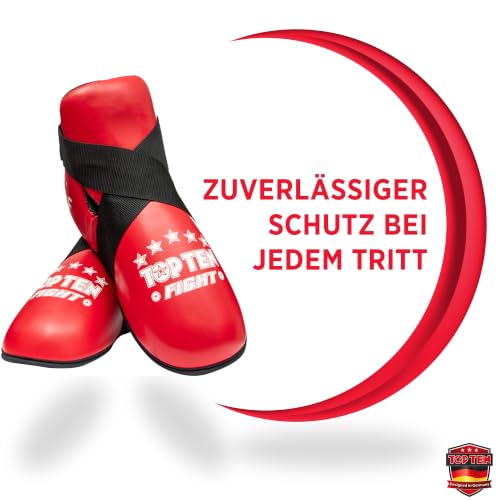 TOP TEN Fußschutz Kickboxen „Fight“ – Professioneller Fußprotektor für Kickboxen, Taekwon-Do & Kampfsport – WAKO & ITF Zertifiziert – Ultraleicht mit PPS-Schaumstoffpolsterung