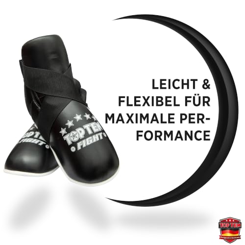 TOP TEN Fußschutz Kickboxen „Fight“ – Professioneller Fußprotektor für Kickboxen, Taekwon-Do & Kampfsport – WAKO & ITF Zertifiziert – Ultraleicht mit PPS-Schaumstoffpolsterung