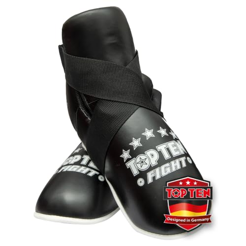 TOP TEN Fußschutz Kickboxen „Fight“ – Professioneller Fußprotektor für Kickboxen, Taekwon-Do & Kampfsport – WAKO & ITF Zertifiziert – Ultraleicht mit PPS-Schaumstoffpolsterung