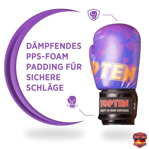 TOP TEN Boxhandschuhe Männer & Frauen Prism – Professionelle Box Handschuhe Herren mit dämpfendem PPS-Foam Padding für maximalen Schutz & Dämpfung – Premium Ausrüstung für Boxen 8oz, 10oz, 12oz