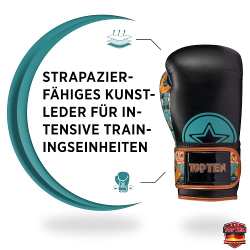 TOP TEN Boxhandschuhe Ryu del Mar – Professionelle Box Handschuhe Herren & Damen – Ergonomische Kampfhandschuhe für Training, Kickboxen & Boxing – Boxing Gloves - 10oz, 12oz, 14oz, 16oz