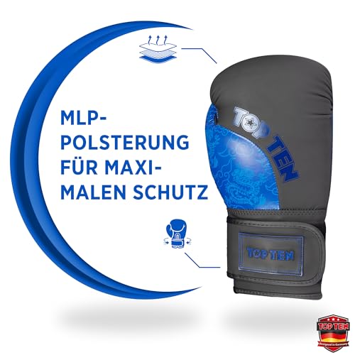 TOP TEN Boxhandschuhe Männer & Frauen Dragon – Hochwertige Box-Handschuhe für Training & Sparring, MLP-Mehrschichtpolsterung & Daumenschutz, strapazierfähiges Kunstleder, 10oz, 12oz, 14oz, 16 oz