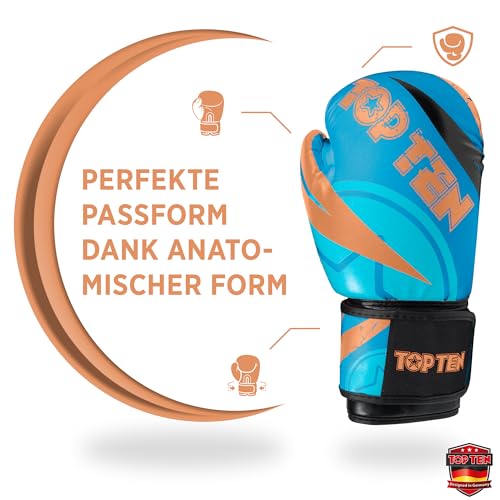 TOP TEN Boxhandschuhe Männer & Frauen Urban Arts – Professionelle Kickbox Handschuhe Herren mit Ergonomischem PPS-Schaumstoff, Stabiler Klettverschluss & Daumenfixierung - 10oz, 12oz, 14oz, 16oz