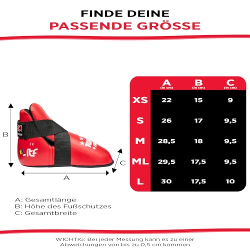 TOP TEN Fußschutz Kickboxen „Fight“ – Professioneller Fußprotektor für Kickboxen, Taekwon-Do & Kampfsport – WAKO & ITF Zertifiziert – Ultraleicht mit PPS-Schaumstoffpolsterung
