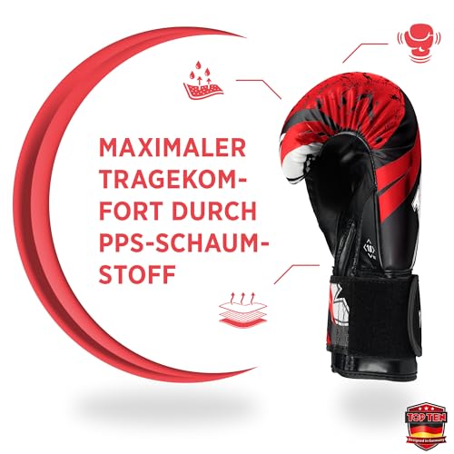 TOP TEN Boxhandschuhe Männer & Frauen Urban Arts – Professionelle Kickbox Handschuhe Herren mit Ergonomischem PPS-Schaumstoff, Stabiler Klettverschluss & Daumenfixierung - 10oz, 12oz, 14oz, 16oz