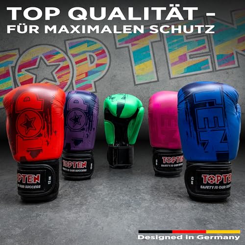 TOP TEN Boxhandschuhe Power Ink – Hybrid Echtleder & Kunstleder – Ideal für Fitnessboxen, Kickboxen, Leichtkontakt – Pro-Sicherheit mit IMF-Schaumkern, 10oz, 12oz, 14oz, 16 oz