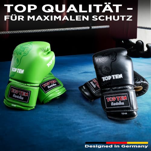 TOP TEN Muay Thai Sparringhandschuhe Ajarn - IFMA Offiziell Empfohlen - Premium Kunstleder Thaibox-Handschuh mit Innenhand-Padding - Spezielles Design für Clinch & Kick-Abwehr - 10oz, 12oz, 14oz, 16oz