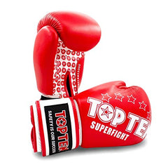 TOP Ten Boxhandschuhe SUPERFIGHT 3000" 10 12 14 16 Oz - Kickboxen Boxen Leder rot/weiß 10 Oz