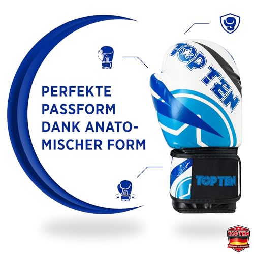 TOP TEN Boxhandschuhe Männer & Frauen Urban Arts – Professionelle Kickbox Handschuhe Herren mit Ergonomischem PPS-Schaumstoff, Stabiler Klettverschluss & Daumenfixierung - 10oz, 12oz, 14oz, 16oz