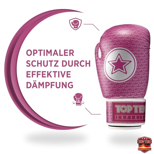 TOP TEN Boxhandschuhe Superior - Ideal für Kinder, Jugendliche & Erwachsene - Stylische Profi-Optik & Maximaler Schutz - PPS-Dämpfung für kleine Hände – 10oz 12 oz