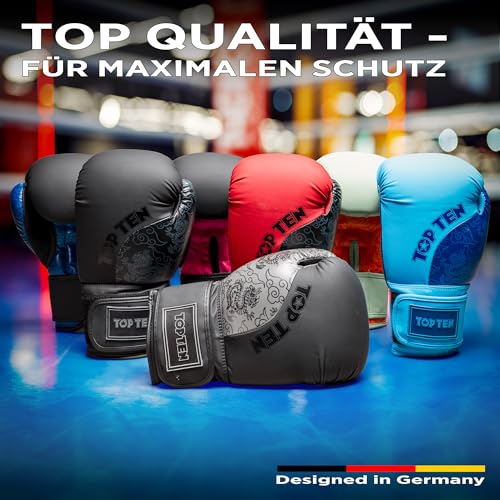 TOP TEN Boxhandschuhe Männer & Frauen Dragon – Hochwertige Box-Handschuhe für Training & Sparring, MLP-Mehrschichtpolsterung & Daumenschutz, strapazierfähiges Kunstleder, 10oz, 12oz, 14oz, 16 oz