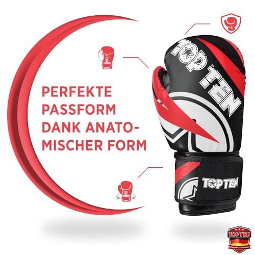 TOP TEN Boxhandschuhe Männer & Frauen Urban Arts – Professionelle Kickbox Handschuhe Herren mit Ergonomischem PPS-Schaumstoff, Stabiler Klettverschluss & Daumenfixierung - 10oz, 12oz, 14oz, 16oz