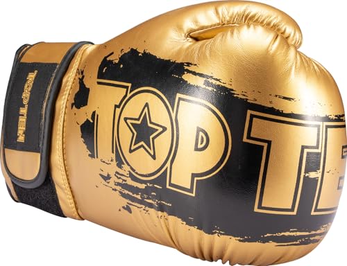 TOP TEN Boxhandschuhe Power Ink Golden Star – Kickbox- & Boxhandschuhe mit Arch-Daumenschutz – Hochwertiger Formschaum für Sparring & Training – Kunstleder, Weiss – Gold, Gold - Schwarz (10oz - 16oz)