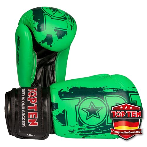 TOP TEN Boxhandschuhe Power Ink – Hybrid Echtleder & Kunstleder – Ideal für Fitnessboxen, Kickboxen, Leichtkontakt – Pro-Sicherheit mit IMF-Schaumkern, 10oz, 12oz, 14oz, 16 oz