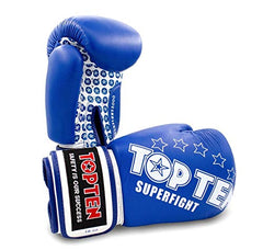 TOP Ten Boxhandschuhe SUPERFIGHT 3000" 10 12 14 16 Oz - Kickboxen Boxen Leder blau/weiß 10 Oz