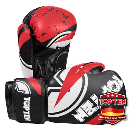TOP TEN Boxhandschuhe Männer & Frauen Urban Arts – Professionelle Kickbox Handschuhe Herren mit Ergonomischem PPS-Schaumstoff, Stabiler Klettverschluss & Daumenfixierung - 10oz, 12oz, 14oz, 16oz