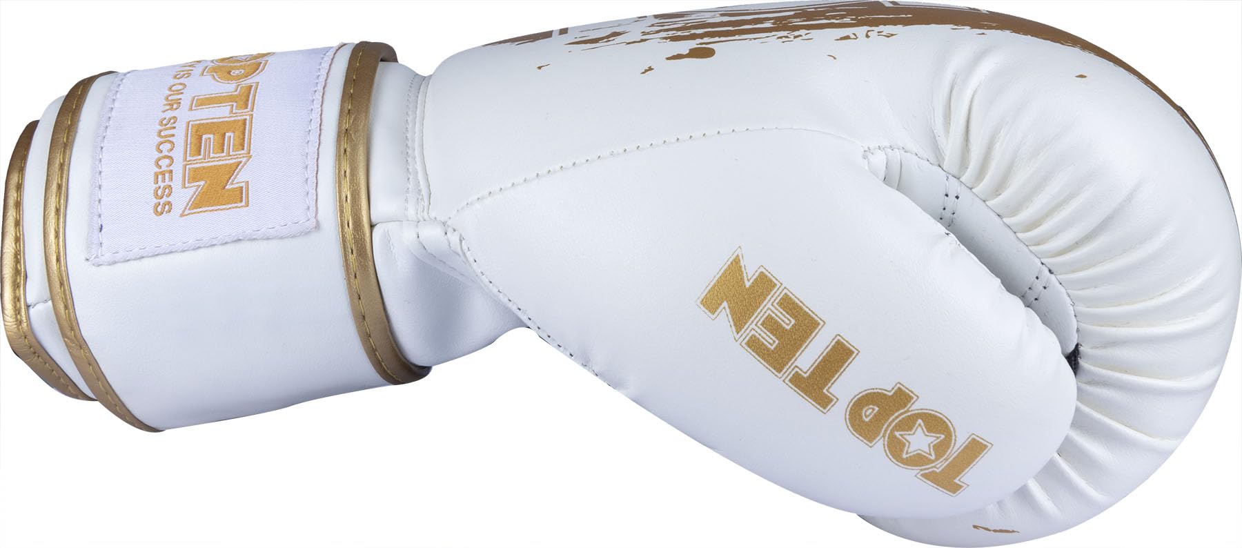 TOP TEN Boxhandschuhe Power Ink Golden Star – Kickbox- & Boxhandschuhe mit Arch-Daumenschutz – Hochwertiger Formschaum für Sparring & Training – Kunstleder, Weiss – Gold, Gold - Schwarz (10oz - 16oz)