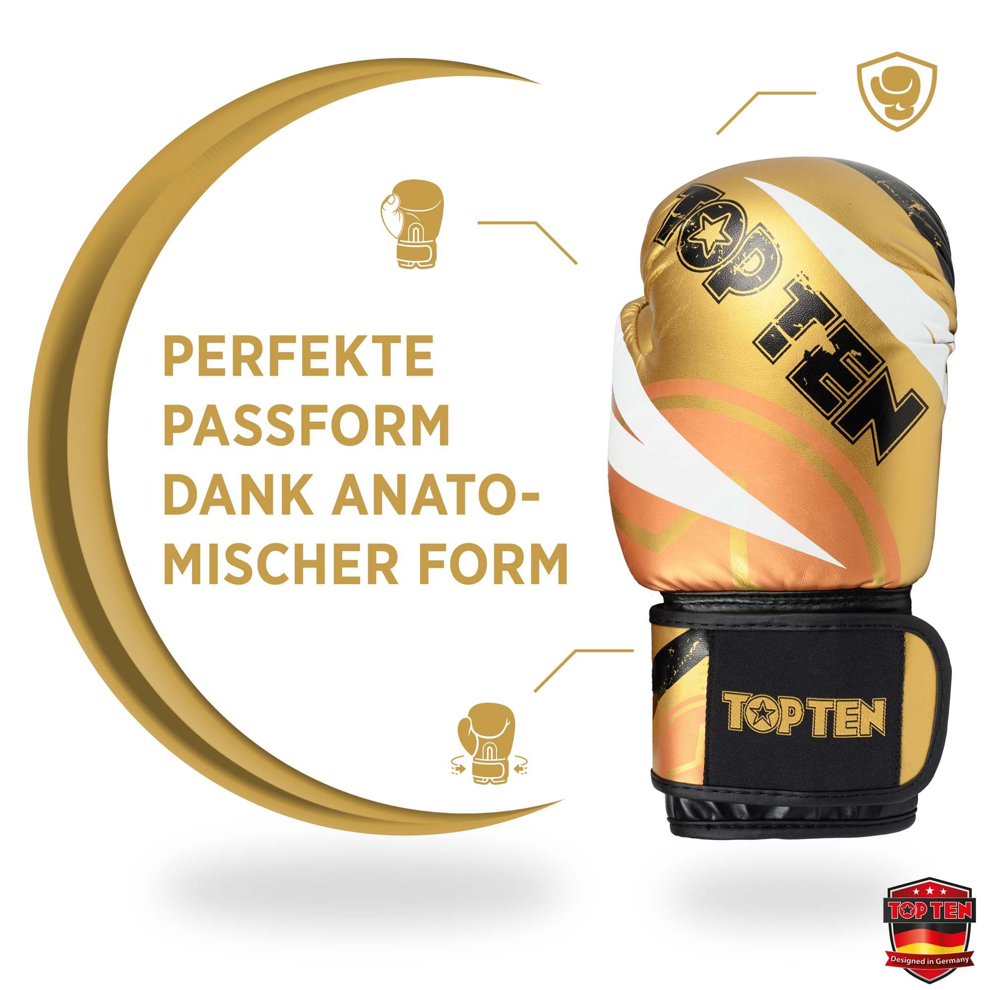 TOP TEN Boxhandschuhe Männer & Frauen Urban Arts – Professionelle Kickbox Handschuhe Herren mit Ergonomischem PPS-Schaumstoff, Stabiler Klettverschluss & Daumenfixierung - 10oz, 12oz, 14oz, 16oz