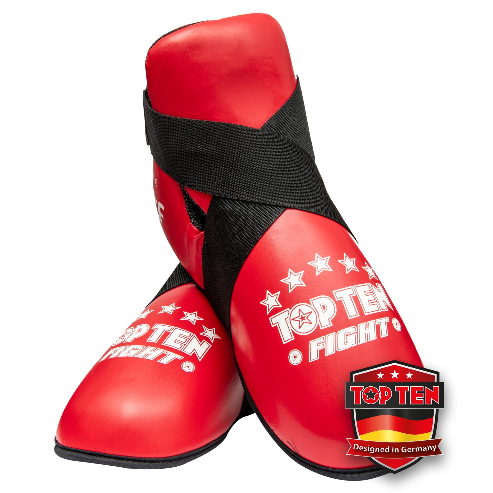 TOP TEN Fußschutz Kickboxen „Fight“ – Professioneller Fußprotektor für Kickboxen, Taekwon-Do & Kampfsport – WAKO & ITF Zertifiziert – Ultraleicht mit PPS-Schaumstoffpolsterung