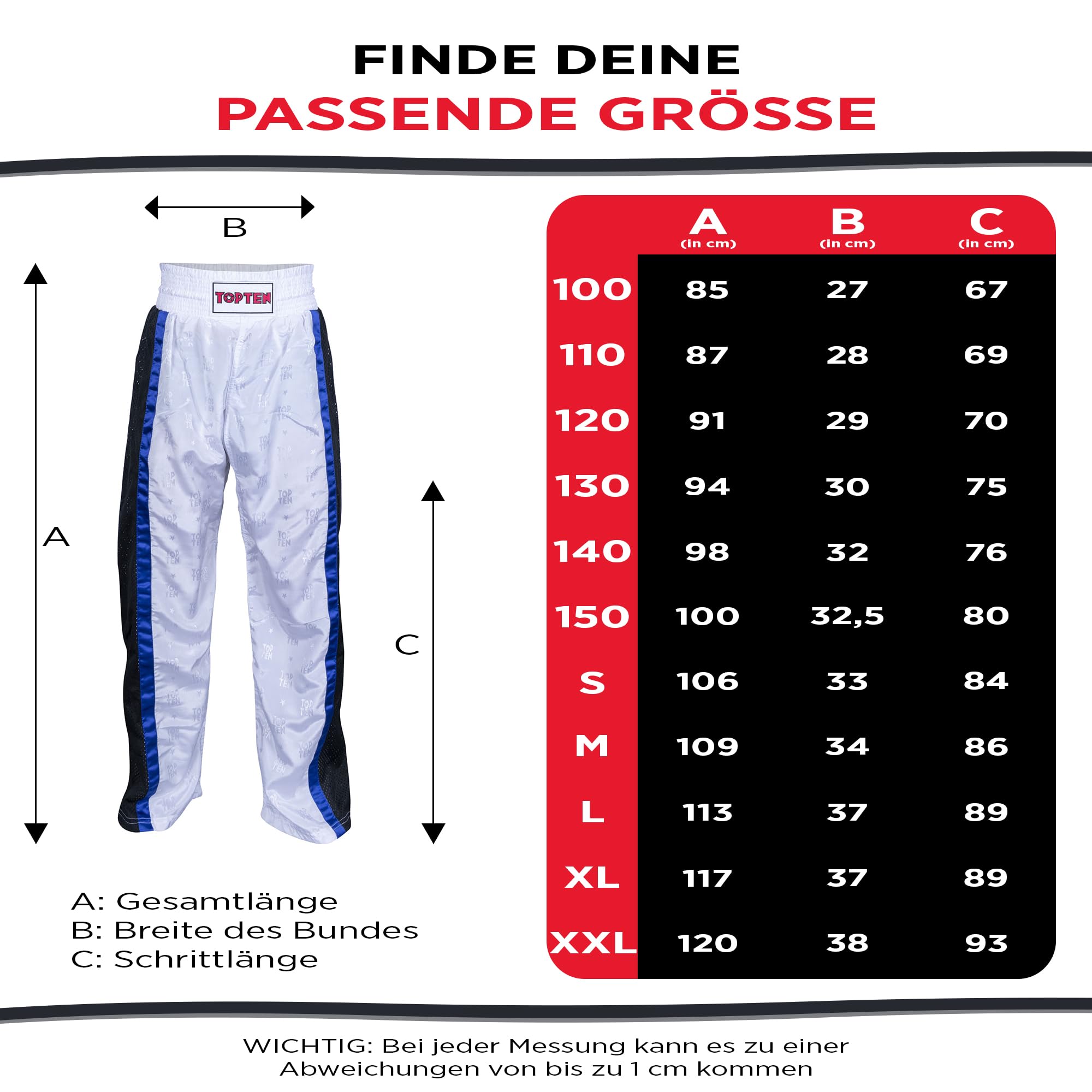 TOP TEN Kickboxhose Mesh | Pointfighting | Leicht- und Vollkontakt Kickboxen | WAKO