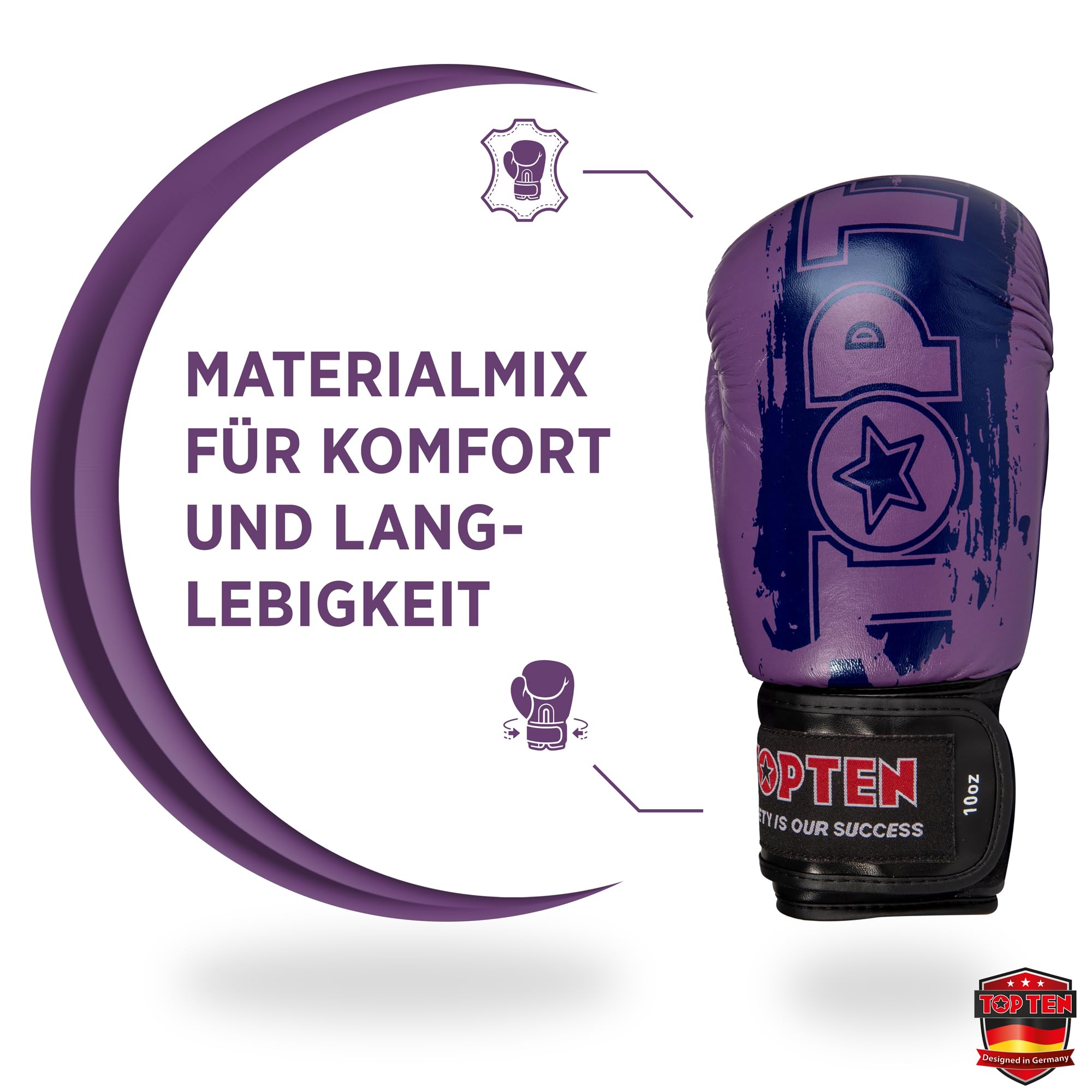 TOP TEN Boxhandschuhe Power Ink – Hybrid Echtleder & Kunstleder – Ideal für Fitnessboxen, Kickboxen, Leichtkontakt – Pro-Sicherheit mit IMF-Schaumkern, 10oz, 12oz, 14oz, 16 oz
